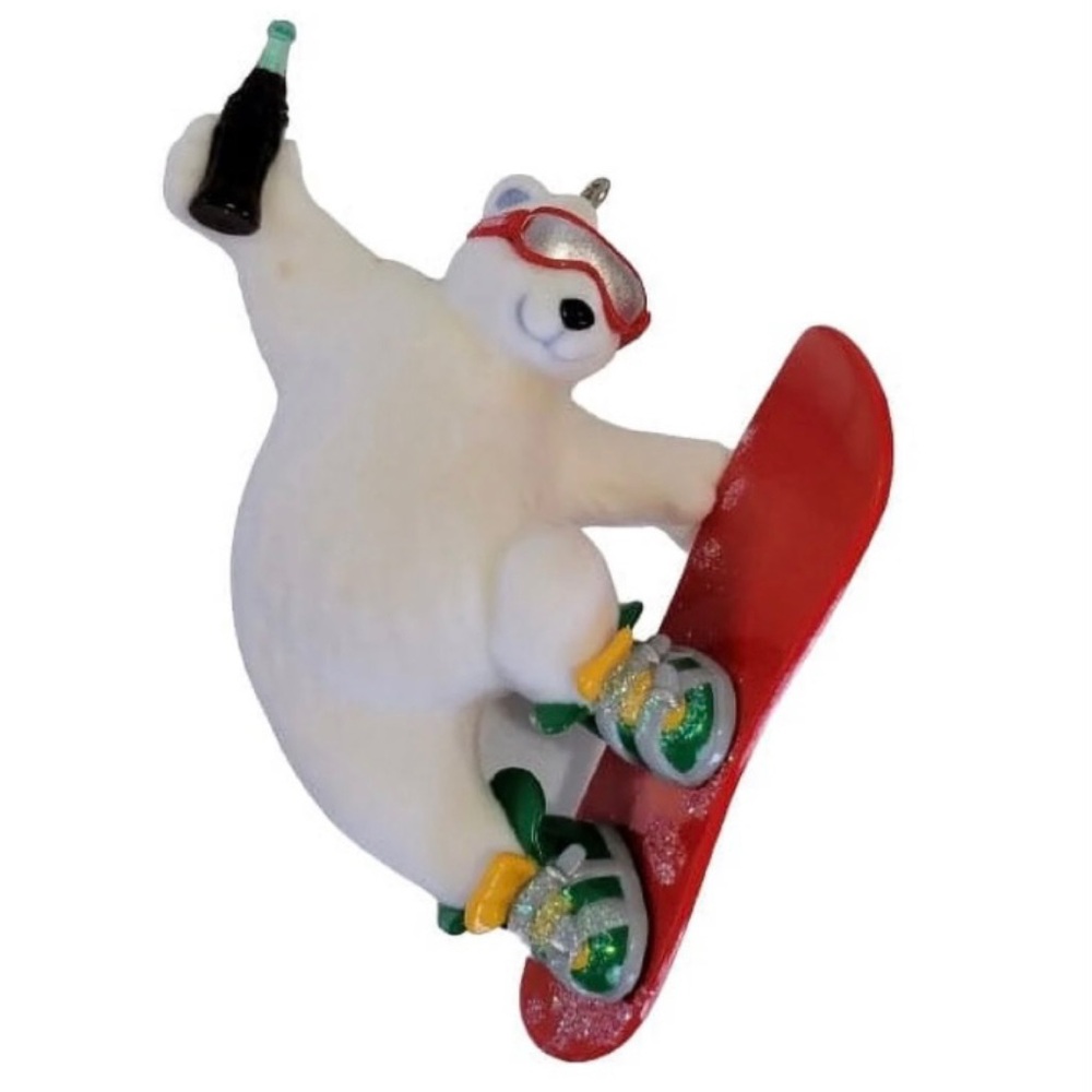 Hallmark 2001 Coca-Cola “Cool Sport” Flocked Polar Bear Christmas Ornament (NWT)